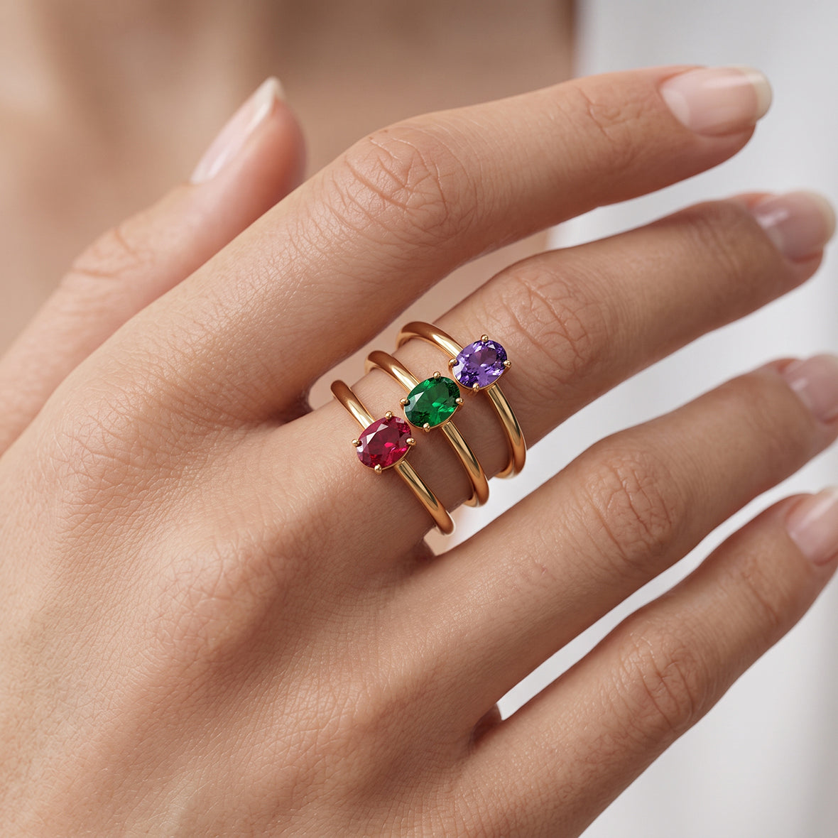 Handmade Geometric Rings For Women In IG Style, 304 Stainless Steel With 18K Real Gold Plated PVD Coating And Zircon Inlay