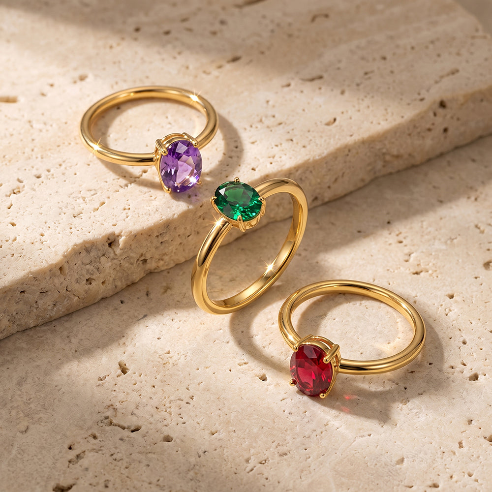 Handmade Geometric Rings For Women In IG Style, 304 Stainless Steel With 18K Real Gold Plated PVD Coating And Zircon Inlay
