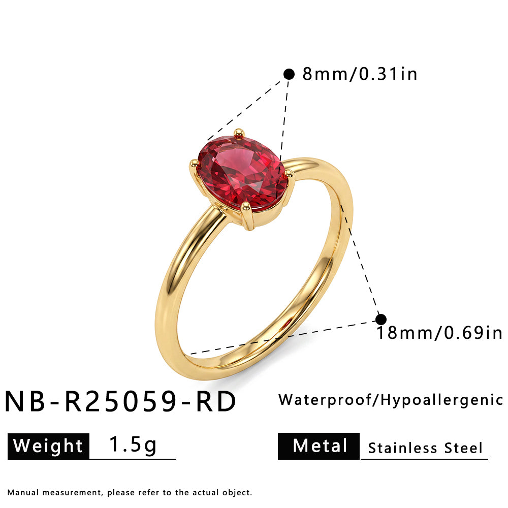 Handmade Geometric Rings For Women In IG Style, 304 Stainless Steel With 18K Real Gold Plated PVD Coating And Zircon Inlay