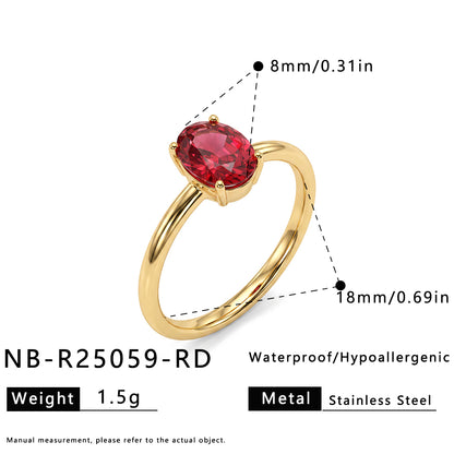 Handmade Geometric Rings For Women In IG Style, 304 Stainless Steel With 18K Real Gold Plated PVD Coating And Zircon Inlay