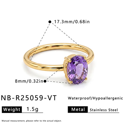 Handmade Geometric Rings For Women In IG Style, 304 Stainless Steel With 18K Real Gold Plated PVD Coating And Zircon Inlay