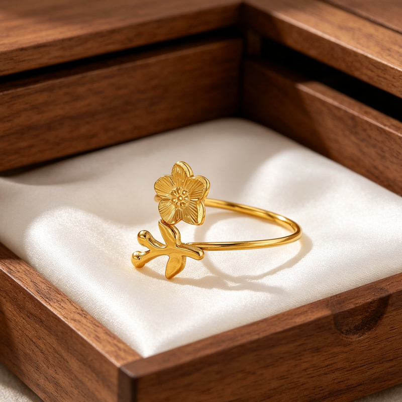 Unisex Flowers Ring In Simple Style, Waterproof Non Tarnish 304 Stainless Steel With 18K Real Gold PVD Coating