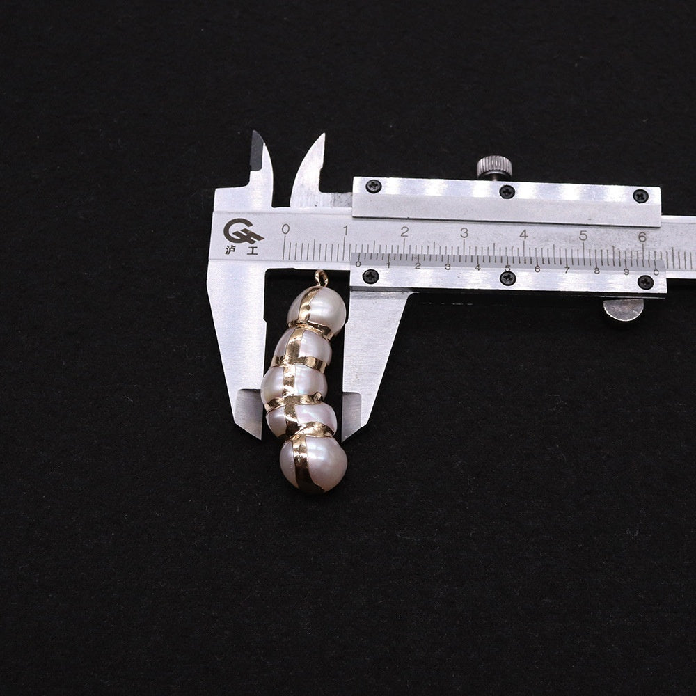 Peanut Pendant Featuring Polished Freshwater Pearl Inlay In Natural Baroque Style