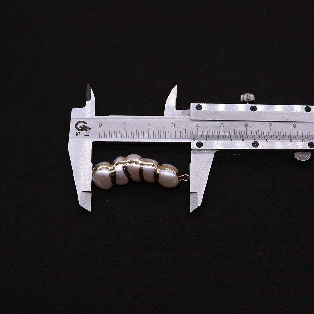 Peanut Pendant Featuring Polished Freshwater Pearl Inlay In Natural Baroque Style