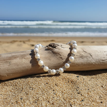 Elegant Elaborate Pearl Bracelet For Women With Copper Twisted Rope Chain