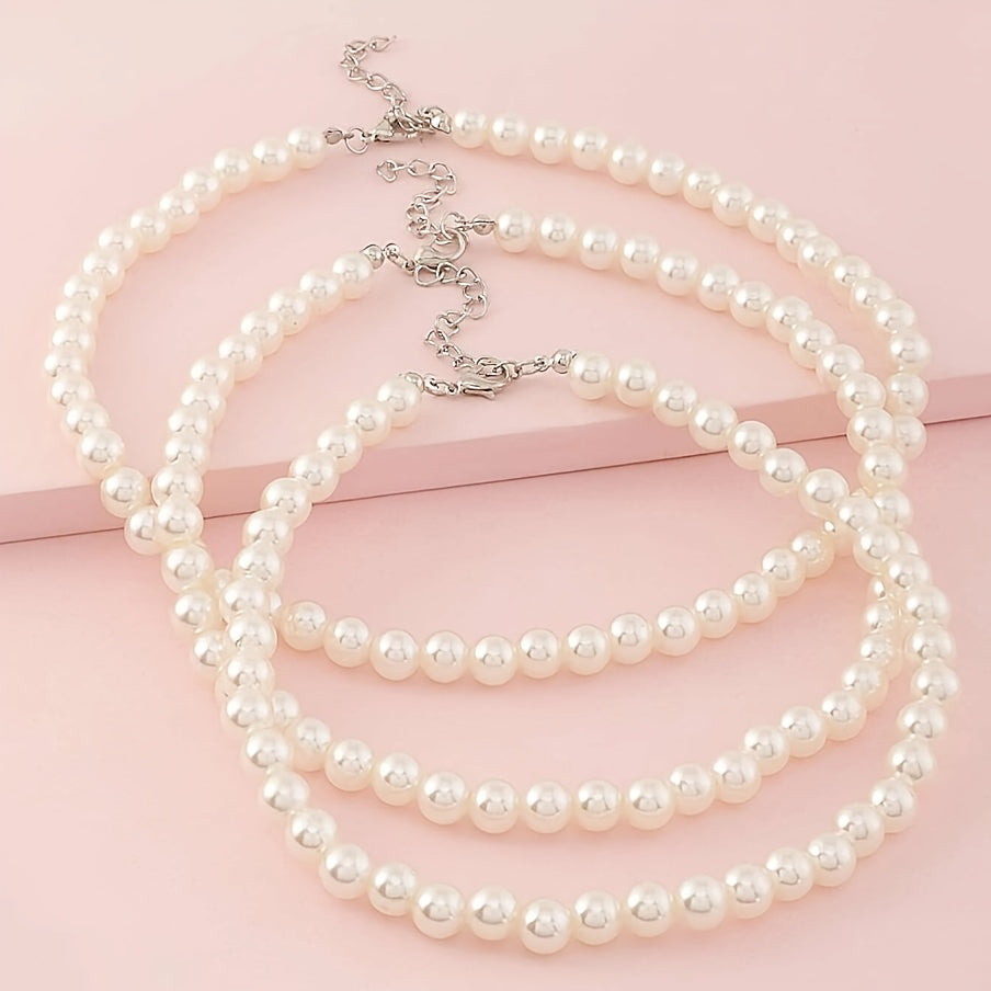 Simple Style Round Beading Necklace For Women With Handmade Chain, Zinc Alloy And Imitation Pearl Inlay
