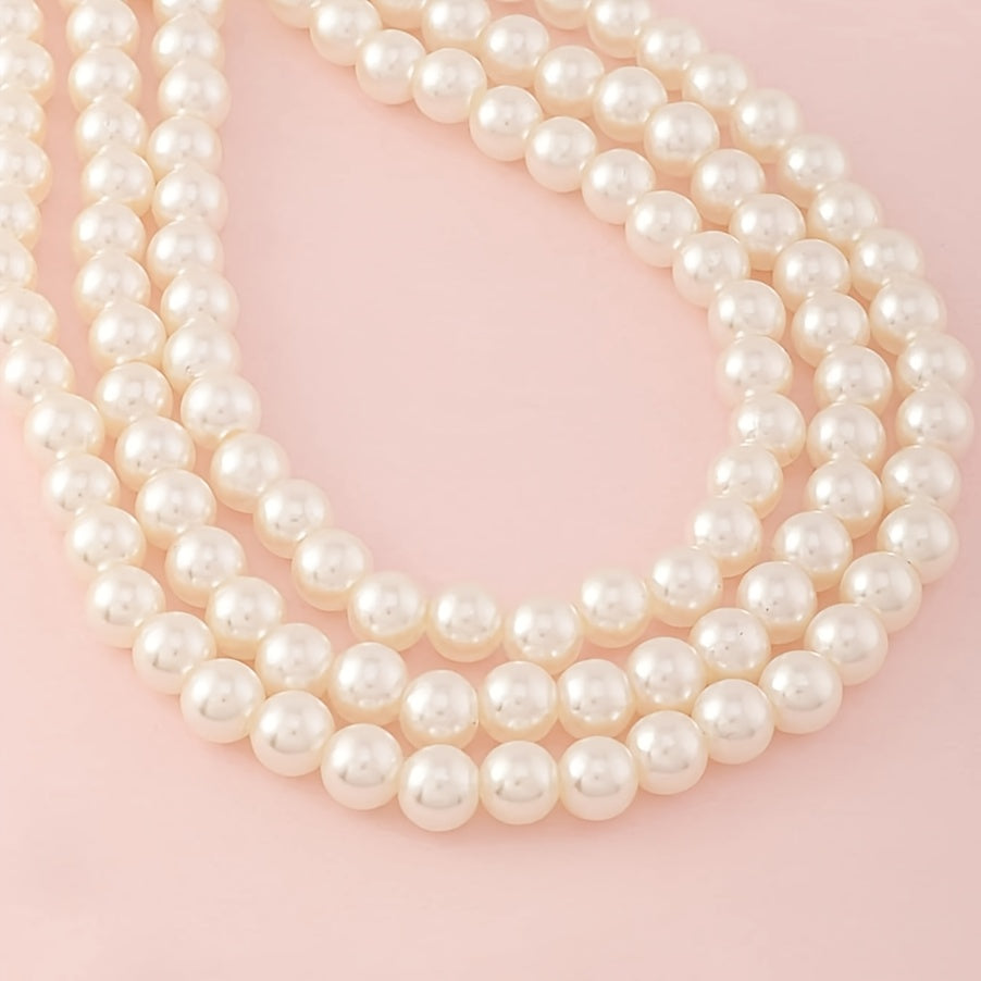 Simple Style Round Beading Necklace For Women With Handmade Chain, Zinc Alloy And Imitation Pearl Inlay
