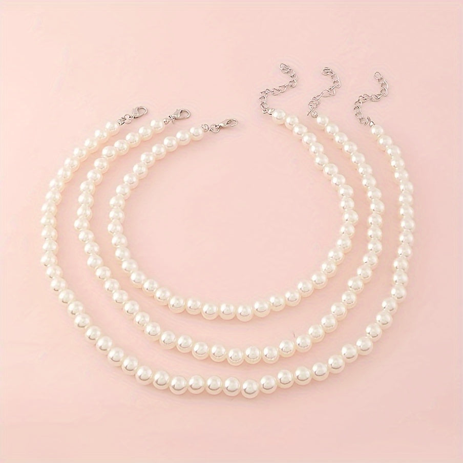 Simple Style Round Beading Necklace For Women With Handmade Chain, Zinc Alloy And Imitation Pearl Inlay