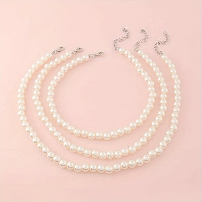 Simple Style Round Beading Necklace For Women With Handmade Chain, Zinc Alloy And Imitation Pearl Inlay