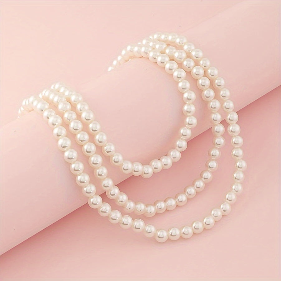 Simple Style Round Beading Necklace For Women With Handmade Chain, Zinc Alloy And Imitation Pearl Inlay