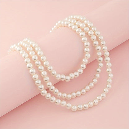 Simple Style Round Beading Necklace For Women With Handmade Chain, Zinc Alloy And Imitation Pearl Inlay