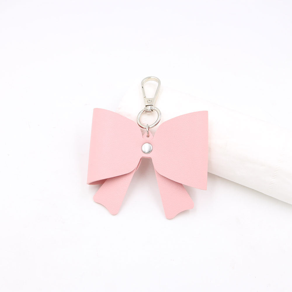 Electroplated Natural Pink Bow Tie Key Chain In PU Leather With Sweet Style