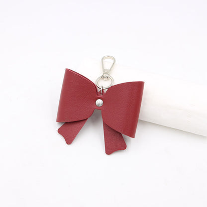 Electroplated Natural Pink Bow Tie Key Chain In PU Leather With Sweet Style