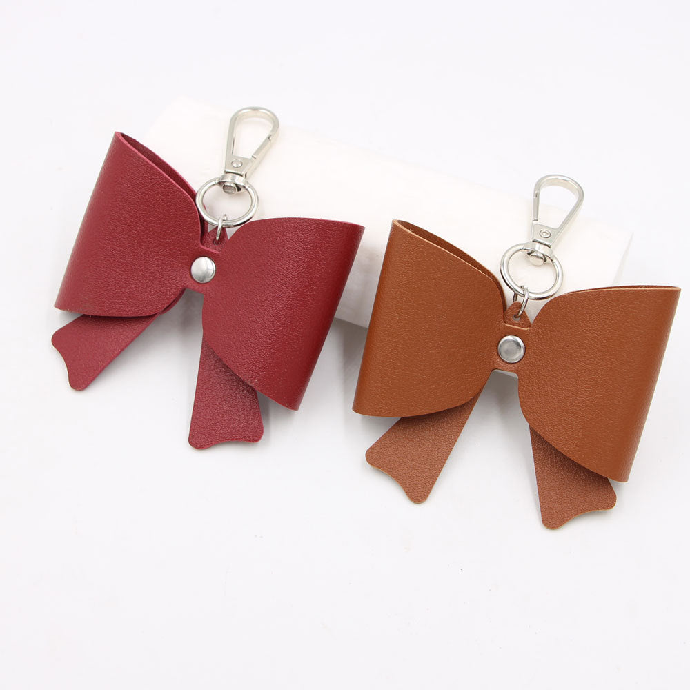 Electroplated Natural Pink Bow Tie Key Chain In PU Leather With Sweet Style