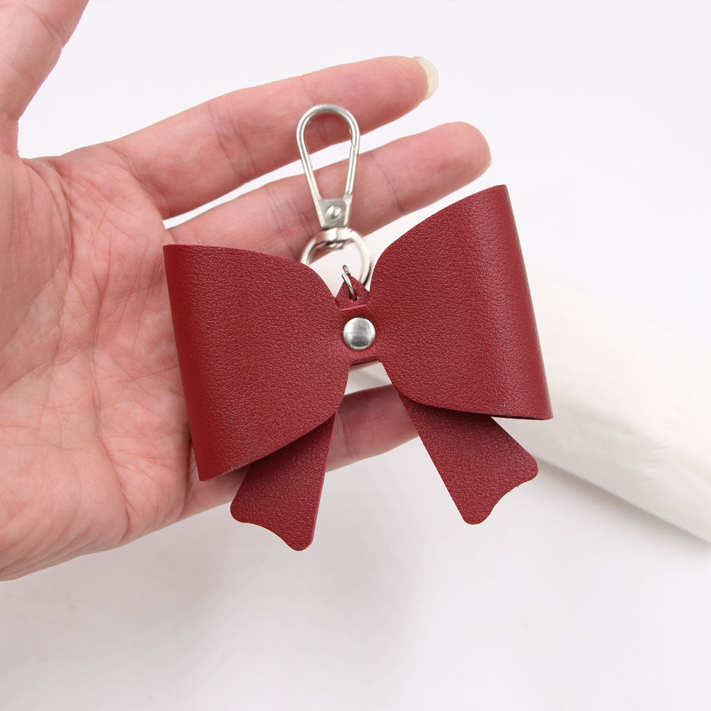 Electroplated Natural Pink Bow Tie Key Chain In PU Leather With Sweet Style