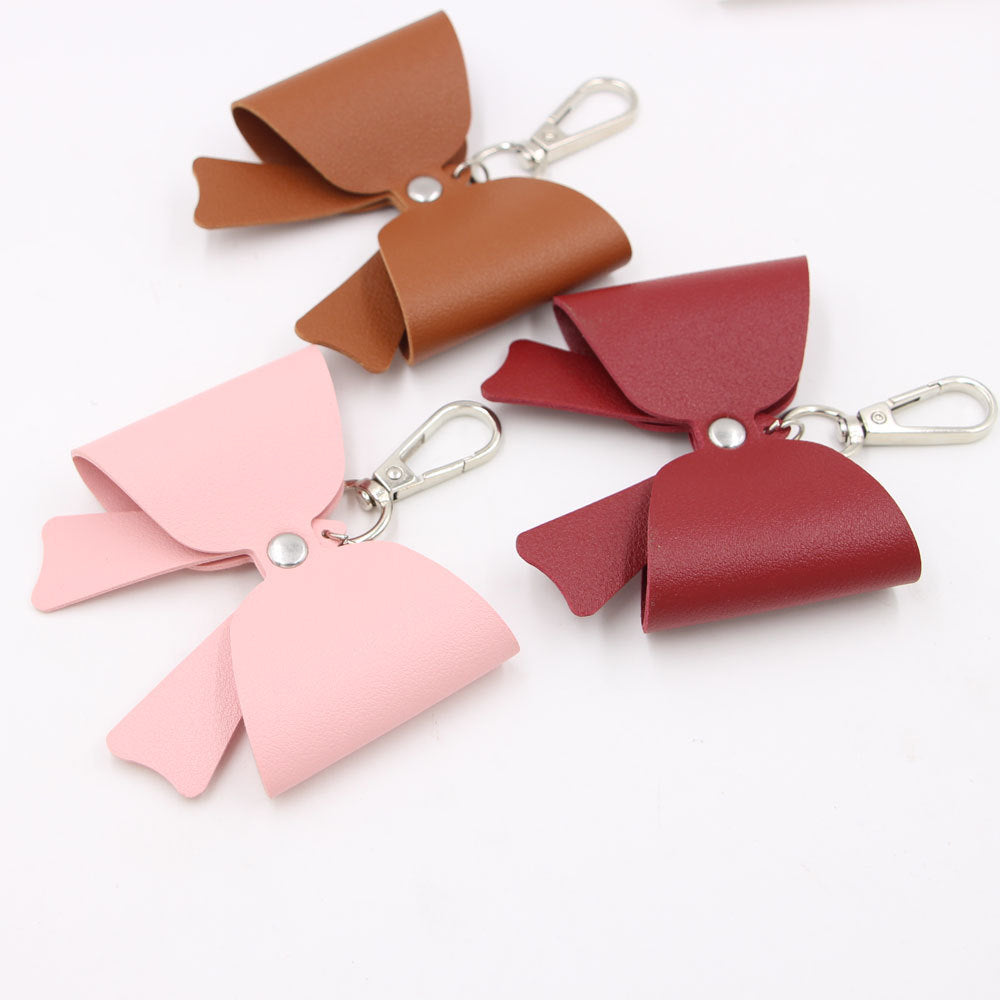 Electroplated Natural Pink Bow Tie Key Chain In PU Leather With Sweet Style