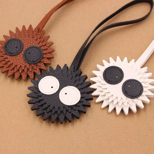 Electroplated Cartoon Character Bag Pendant In Dyed Black PU Leather With