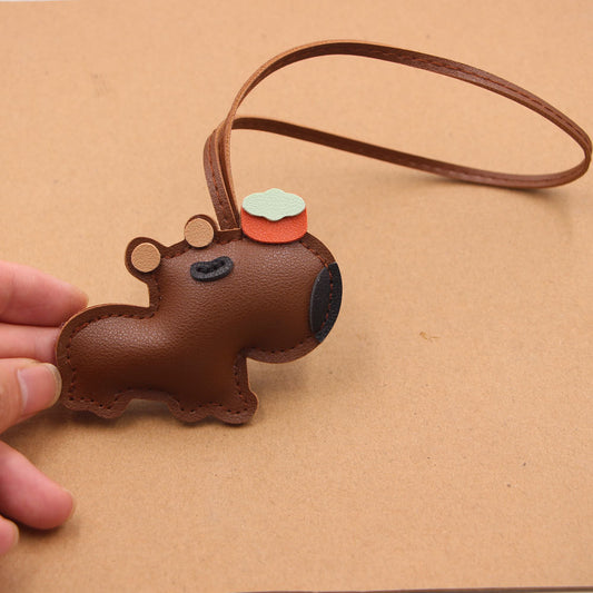 Electroplated Capybara Bag Pendant In Coffer Color With PU Leather Material Featuring Sweet Style