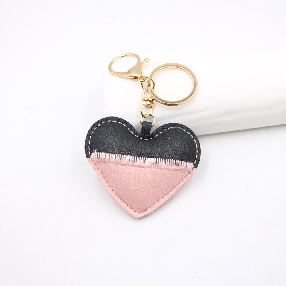 Heart Shape Key Chain With Natural Pink Embroidery, Made Of PU Leather, Featuring A Sweet Style