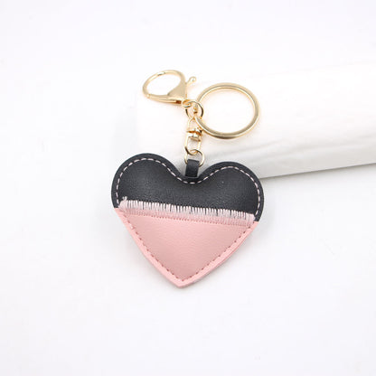 Heart Shape Key Chain With Natural Pink Embroidery, Made Of PU Leather, Featuring A Sweet Style