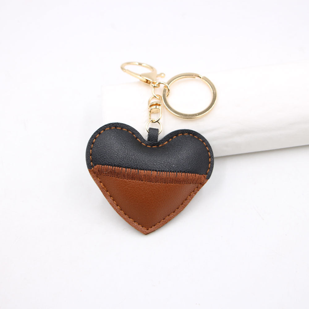 Heart Shape Key Chain With Natural Pink Embroidery, Made Of PU Leather, Featuring A Sweet Style