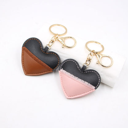 Heart Shape Key Chain With Natural Pink Embroidery, Made Of PU Leather, Featuring A Sweet Style
