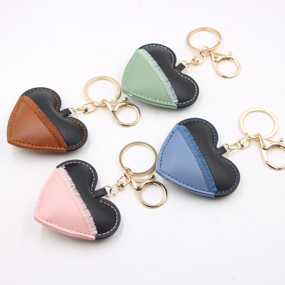 Heart Shape Key Chain With Natural Pink Embroidery, Made Of PU Leather, Featuring A Sweet Style