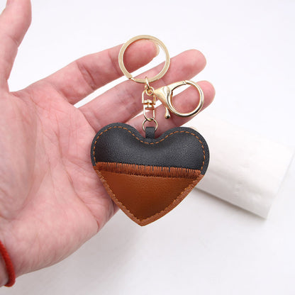 Heart Shape Key Chain With Natural Pink Embroidery, Made Of PU Leather, Featuring A Sweet Style