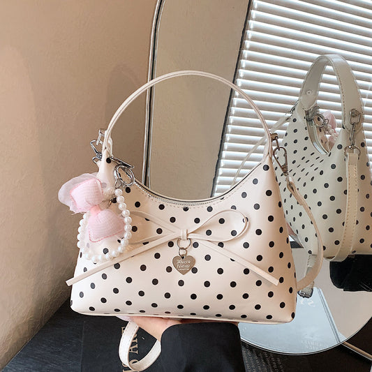 Women’s PU Leather Bucket Handbag With Polka Dots And Sewing Thread Detail, Featuring Top Handle