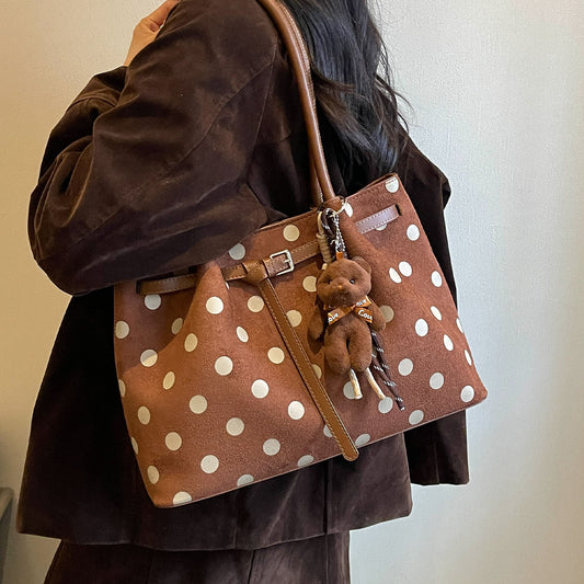 Women’s Solid Color Suede Bucket Tote Bag With Sewing Thread Detail And Single Shoulder Strap