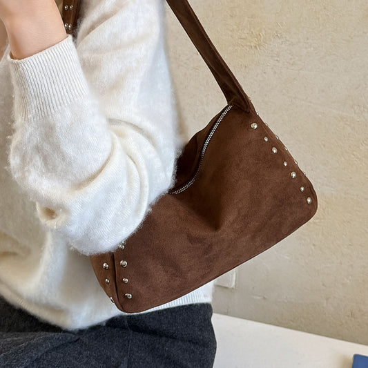 Women’s Bucket Underarm Bag With Sewing Thread Detail, Large Capacity, Single Shoulder Strap, Perfect For Autumn
