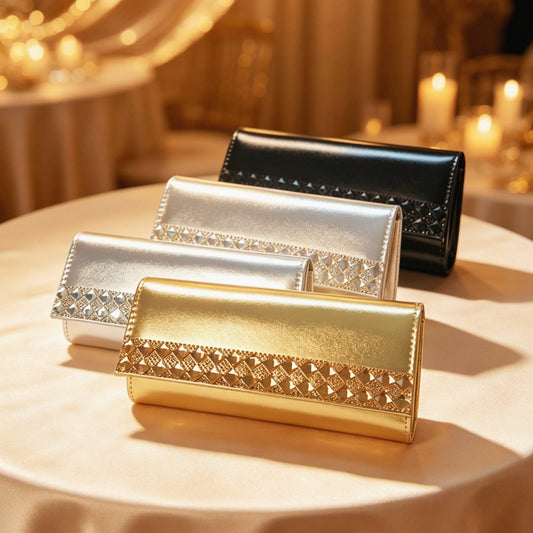 Solid Color Square PU Leather Evening Bag For Women Featuring Diamond Fashion Element, Perfect For Spring And Summer