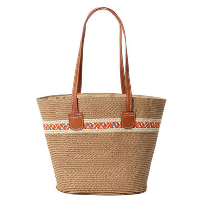 Straw Bucket Tote Bag With Braid Design And Sling Strap, Floral Pattern, Perfect For Summer
