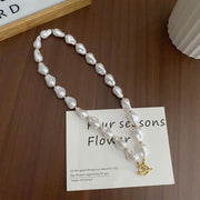 02-I3 Titanium Steel Irregular Shaped Imitation Pearl Necklace
