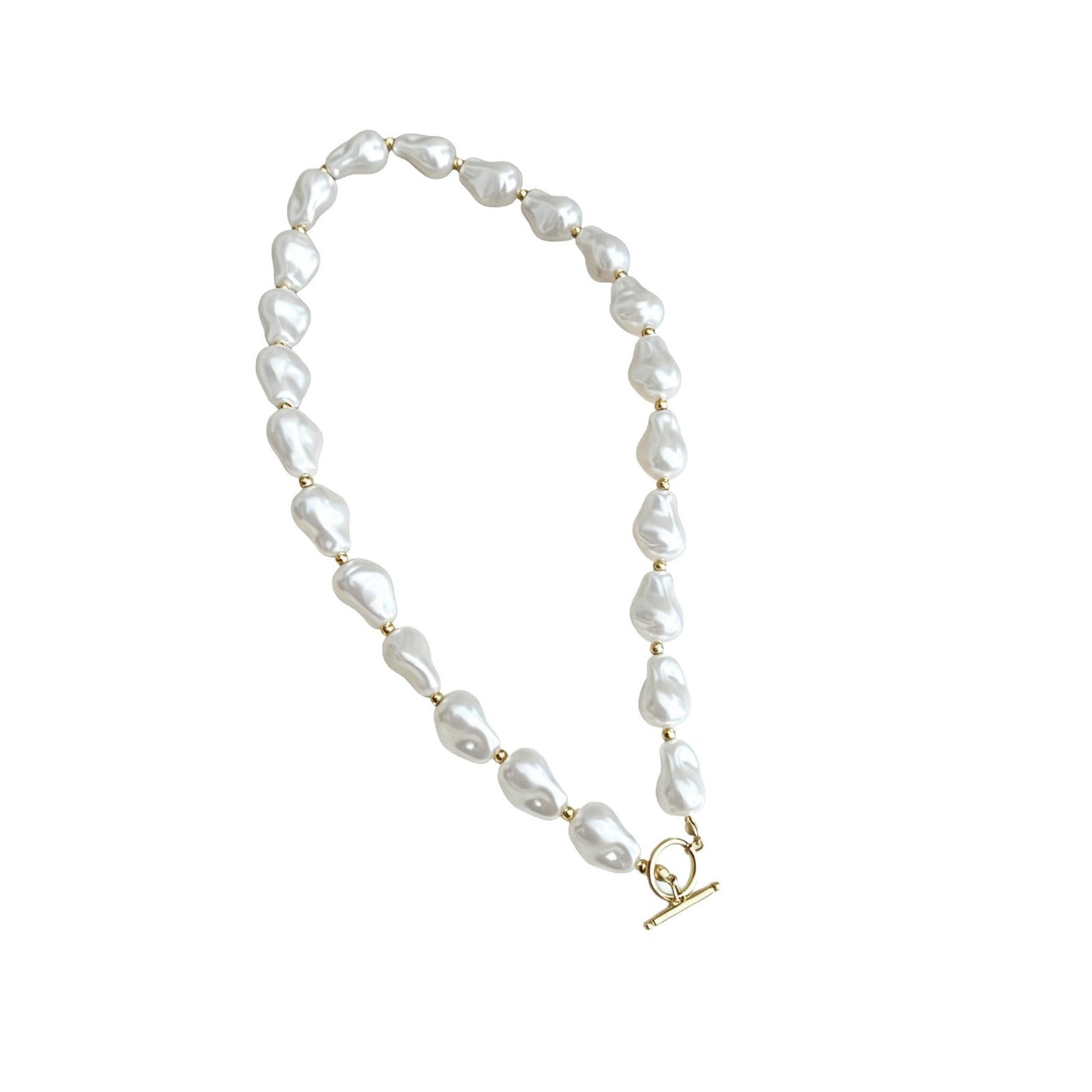 Exaggerated Pearl Choker Necklace With Resin And Baroque Pearl Inlay, Featuring Beaded Chain, Unisex Design