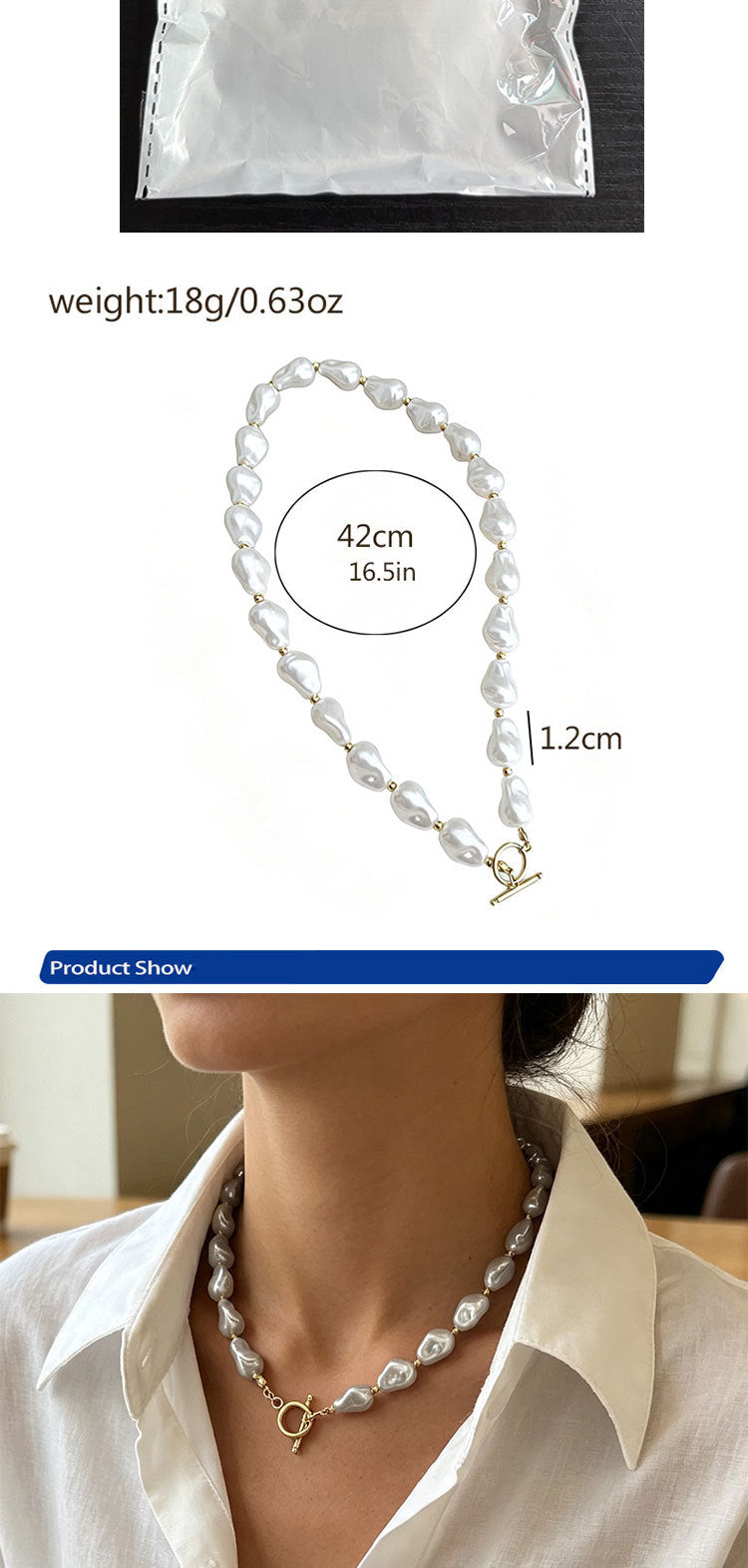 Exaggerated Pearl Choker Necklace With Resin And Baroque Pearl Inlay, Featuring Beaded Chain, Unisex Design