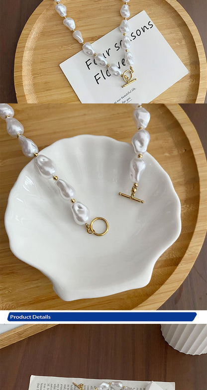 Exaggerated Pearl Choker Necklace With Resin And Baroque Pearl Inlay, Featuring Beaded Chain, Unisex Design