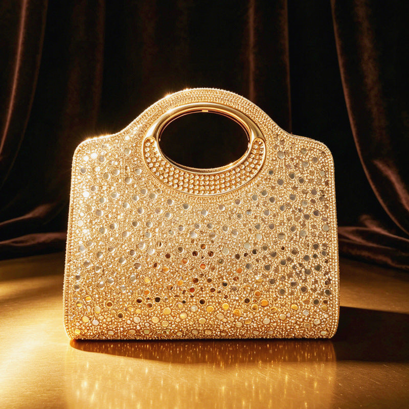 Women’s Shell Clutch Bag In PU Leather With Rhinestones And Chain Strap, Elegant Evening Bag