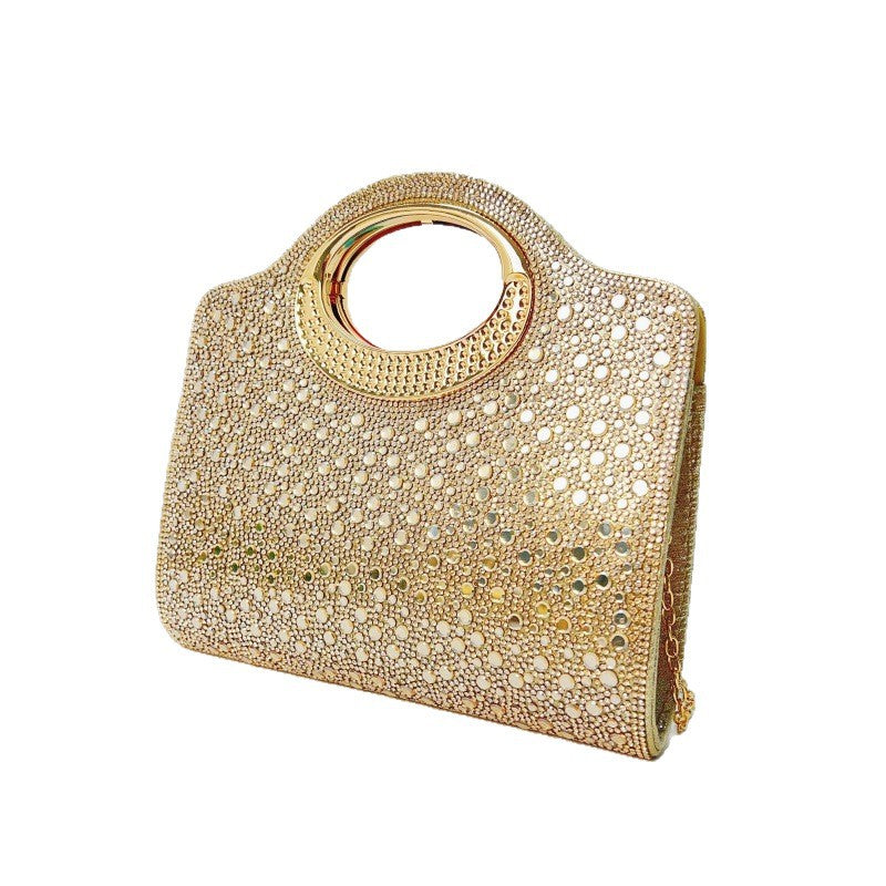 Women’s Shell Clutch Bag In PU Leather With Rhinestones And Chain Strap, Elegant Evening Bag