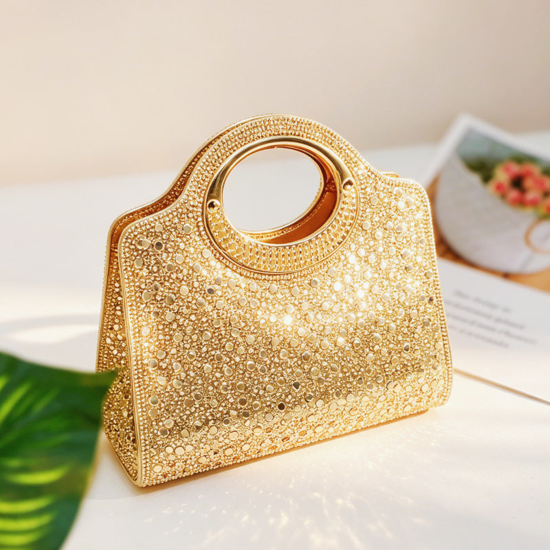 Women’s Shell Clutch Bag In PU Leather With Rhinestones And Chain Strap, Elegant Evening Bag
