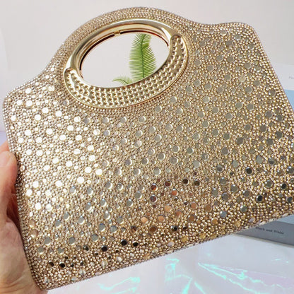 Women’s Shell Clutch Bag In PU Leather With Rhinestones And Chain Strap, Elegant Evening Bag