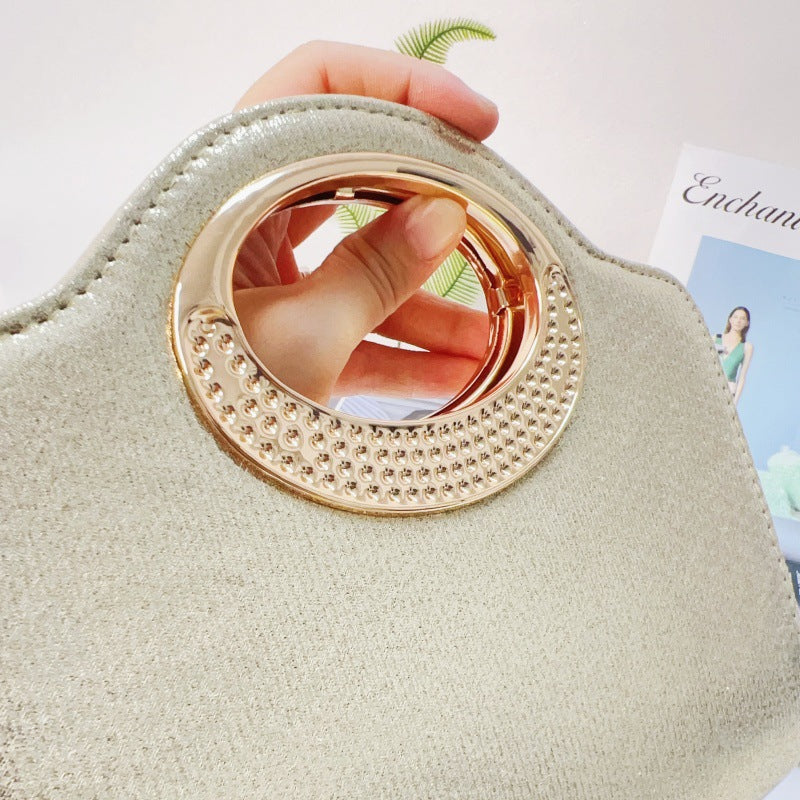 Women’s Shell Clutch Bag In PU Leather With Rhinestones And Chain Strap, Elegant Evening Bag