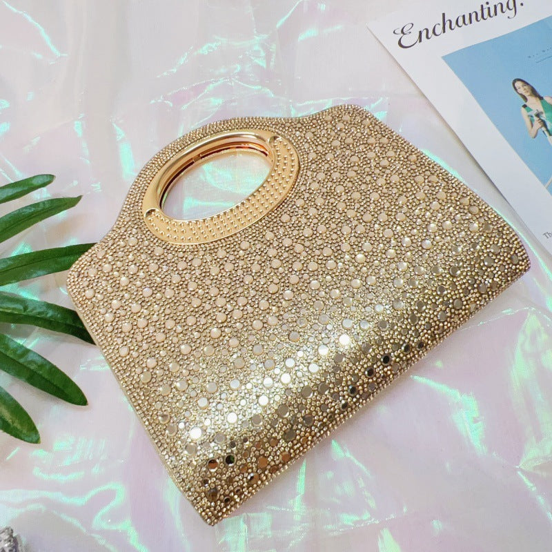 Women’s Shell Clutch Bag In PU Leather With Rhinestones And Chain Strap, Elegant Evening Bag