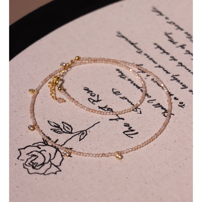Vintage Style Geometric Necklace For Women With Natural Pink Artificial Crystal And Rhinestones On Micro Super Whisper Thin Chain