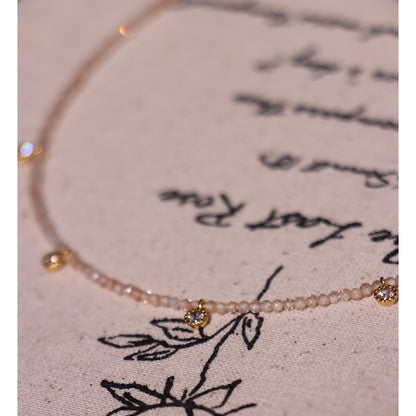 Vintage Style Geometric Necklace For Women With Natural Pink Artificial Crystal And Rhinestones On Micro Super Whisper Thin Chain