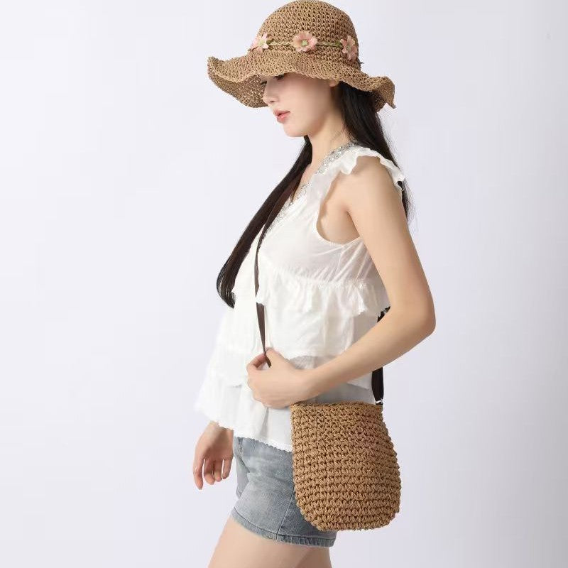Oval Straw Shoulder Bag For Women Featuring Braid Design With Single Shoulder Strap, Portable And Stylish