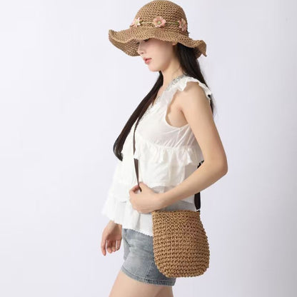 Oval Straw Shoulder Bag For Women Featuring Braid Design With Single Shoulder Strap, Portable And Stylish
