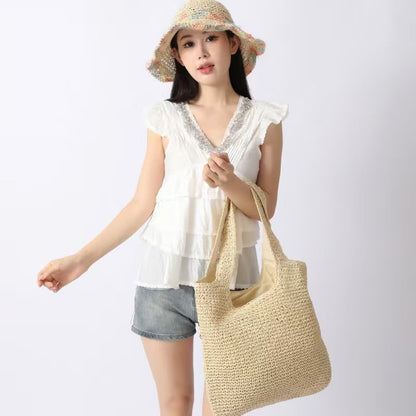 Oval Straw Shoulder Bag For Women Featuring Braid Design With Single Shoulder Strap, Portable And Stylish