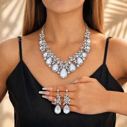 2 Pieces White Jewelry Set For Women Featuring Gem Pattern And Alloy Material With Gem Inlay