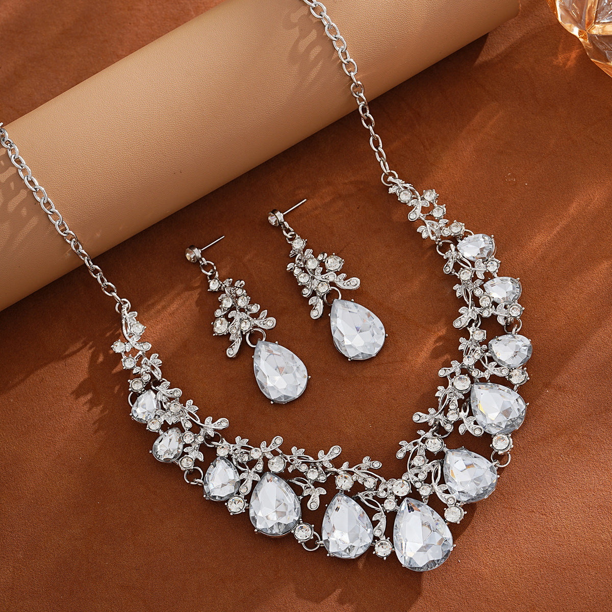 2 Pieces White Jewelry Set For Women Featuring Gem Pattern And Alloy Material With Gem Inlay